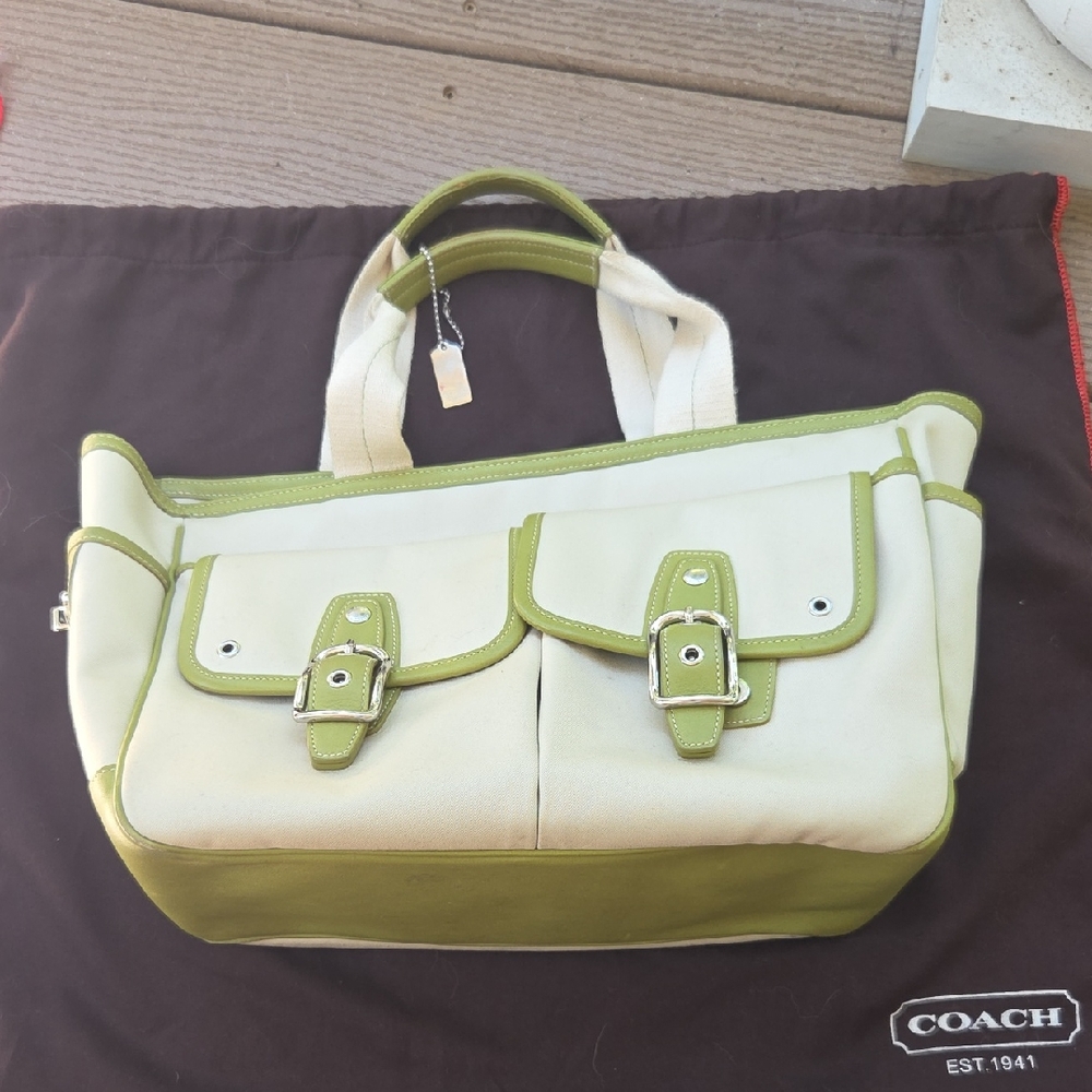 Coach Olive and Cream Handbag